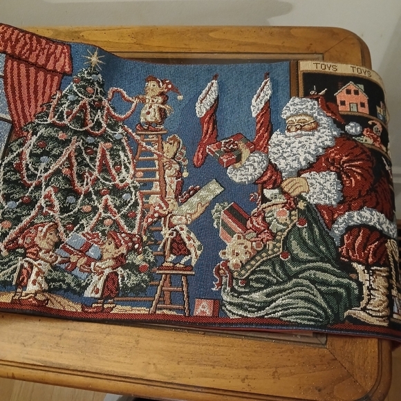 Christmas Runner For Table Manual Woodworkers & Weavers Santa & Elves Holiday - Picture 15 of 16